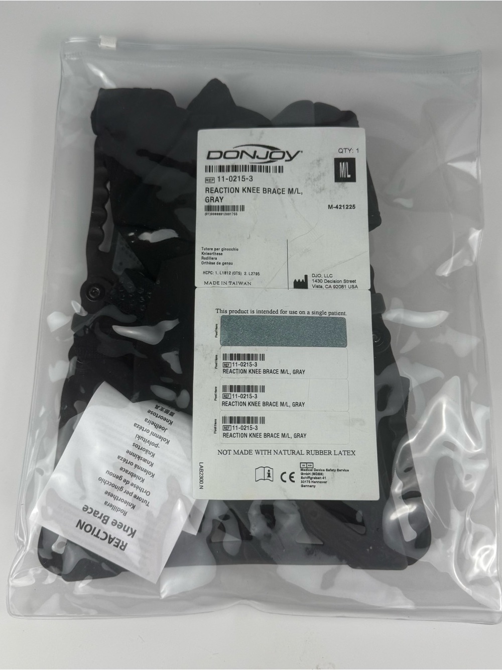 DonJoy Reaction Knee Brace M/L Gray 11-0215-3 New
